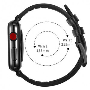 Curea iUni compatibila cu Apple Watch Ultra/SE/8/7/6/5/4/3/2/1, 38mm, Leather Strap, Black - Img 3