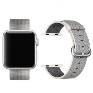 Curea iUni compatibila cu Apple Watch Ultra/SE/8/7/6/5/4/3/2/1, 38mm, Nylon, Woven Strap, White/Gray - Img 2