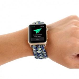 Curea iUni compatibila cu Apple Watch Ultra/SE/8/7/6/5/4/3/2/1, 42mm, Elastic Paracord, Rugged Nylon Rope, Blue and Green - Img 4