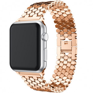Curea iUni compatibila cu Apple Watch Ultra/SE/8/7/6/5/4/3/2/1, 42mm, Jewelry, Otel Inoxidabil, Rose Gold - Img 3