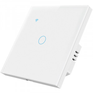 Intrerupator smart touch cap scara/cruce iUni 1F, 1 Canal, Wi-Fi, Sticla securizata, LED