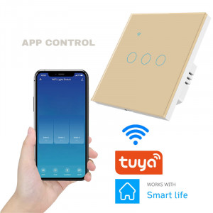 Intrerupator smart touch iUni 3F, 3 Canale, Wi-Fi, Sticla securizata, LED, Gold - Img 3