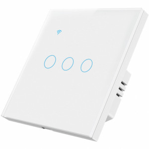 Intrerupator smart touch iUni 3F, 3 Canale, Wireless, Sticla securizata, LED
