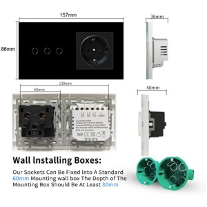 Intrerupator touch si Priza, Rama sticla securizata, iUni 3Y, LED, Black - Img 9
