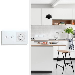 Intrerupator touch triplu si Priza, Rama sticla securizata, iUni 3Y, LED - Img 7