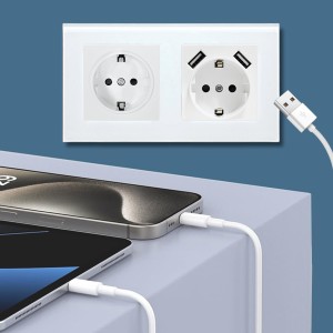 Priza dubla rama sticla securizata, 2 porturi USB-A, iUni US2, 16A - Img 4