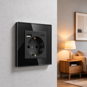 Priza rama sticla securizata, porturi USB-A si USB-C, iUni UC2, 16A, Black - Img 2