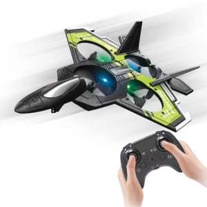 Avion cu telecomanda iUni S98, Combat Aircraft, Acrobatii 360°, Giroscop, Rezistent la impact, Lumini LED, Verde - Img 2