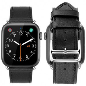 Curea iUni compatibila cu Apple Watch Ultra/SE/8/7/6/5/4/3/2/1, 38mm, Leather Strap, Black - Img 4