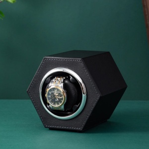 Cutie intors ceas automat iUni, Watch Winder, Piele ecologica, Negru - Img 4