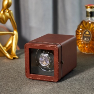Cutie intors ceas automatic iUni, Watch Winder, Piele ecologica, Maro - Img 12