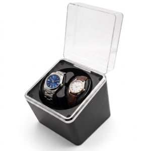 Cutie intors ceasuri automatice iUni, 4 Programe rotatie (TPD reglabil), Watch Winder 2, Negru-Argintiu