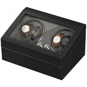 Cutie intors ceasuri iUni, 4 Programe, Watch Winder 4 + 6 spatii depozitare, Piele ecologica, Black - Img 5