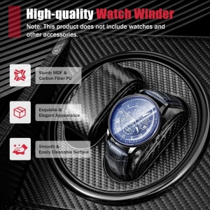 Cutie intors ceasuri iUni, Watch Winder 4 + 6 spatii depozitare, Piele ecologica, Carbon - Img 4
