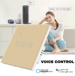 Intrerupator smart touch, WiFi, Sticla securizata, iUni 3G, 3 Canale, 10A, Control vocal, Smart Life / Tuya, LED, Gold - Img 7