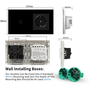 Intrerupator touch si Priza, Rama sticla securizata, iUni 1Y, LED, Black - Img 7
