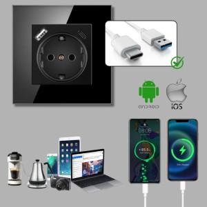 Priza rama sticla securizata, porturi USB-A si USB-C, iUni UC1, 16A, Black - Img 4