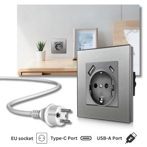 Priza rama sticla securizata, porturi USB-A si USB-C, iUni UC1, 16A, Silver - Img 2