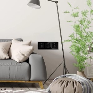 Priza tripla cu rama din sticla securizata iUni WS3, 16A, Black - Img 5