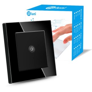 Priza TV cu Rama din sticla securizata, iUni TS, Conector Mama 9.5mm, Black