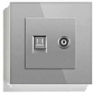 Priza TV + Internet RJ45, Cat6, Rama sticla securizata, iUni TDS, Silver - Img 3