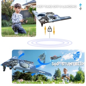 Avion cu telecomanda iUni E0-26, Stealth Bomber Plane, Acrobatii 360°, Giroscop, Rezistent la impact, Lumini LED, Albastru - Img 3