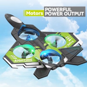 Avion cu telecomanda iUni S98, Combat Aircraft, Acrobatii 360°, Giroscop, Rezistent la impact, Lumini LED, Verde - Img 3