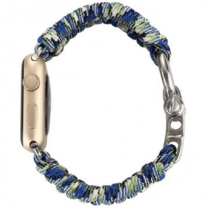 Curea iUni compatibila cu Apple Watch Ultra/SE/8/7/6/5/4/3/2/1, 40mm, Elastic Paracord, Rugged Nylon Rope, Blue and Green - Img 2