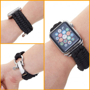 Curea iUni compatibila cu Apple Watch Ultra/SE/8/7/6/5/4/3/2/1, 42mm, Elastic Paracord, Rugged Nylon Rope, Black - Img 4