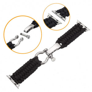 Curea iUni compatibila cu Apple Watch Ultra/SE/8/7/6/5/4/3/2/1, 44mm, Elastic Paracord, Rugged Nylon Rope, Black - Img 3