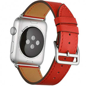 Curea iUni compatibila cu Apple Watch Ultra/SE/8/7/6/5/4/3/2/1, 44mm, Single Tour, Piele, Rosu
