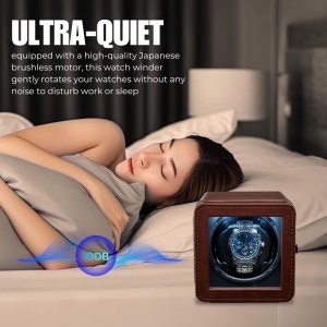 Cutie intors ceas automatic iUni, Watch Winder, Piele ecologica, Maro - Img 9