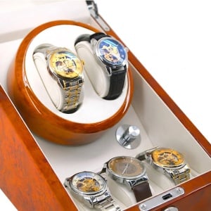 Cutie intors ceasuri automatice iUni, Watch Winder 2 + 3 spatii depozitare, 4 Programe, Gold - Img 2
