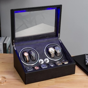Cutie intors ceasuri iUni, 4 Programe, Watch Winder 4 + 6 spatii depozitare, Piele ecologica, Black - Img 7