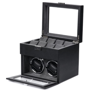 Cutie intors ceasuri iUni, Watch Winder 2 + 8 spatii depozitare, Piele ecologica, Negru-Gri - Img 12