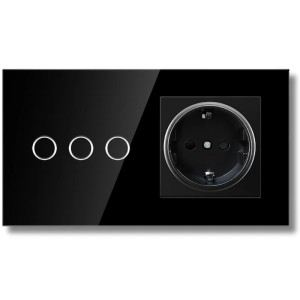 Intrerupator touch si Priza, Rama sticla securizata, iUni 3Y, LED, Black - Img 1