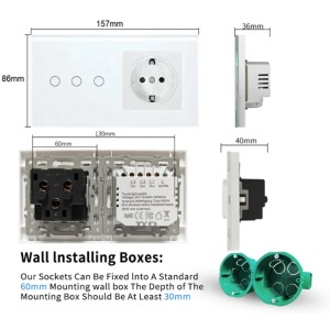 Intrerupator touch triplu si Priza, Rama sticla securizata, iUni 3Y, LED - Img 9