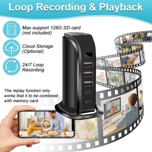 Mini Camera Wi-Fi iUni IP91, Full HD, Statie Incarcare, 2 porturi Type-C, 3 porturi USB-A, 20W - Img 4