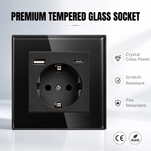 Priza rama sticla securizata, porturi USB-A si USB-C, iUni UC2, 16A, Black - Img 6
