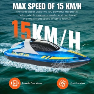 Barca cu telecomanda iUni HJ819, RC High-Speed Boat, Viteza 15 km/h, 2.4GHz, Albastru - Img 2