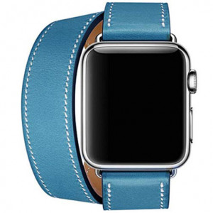 Curea iUni compatibila cu Apple Watch Ultra/SE/8/7/6/5/4/3/2/1, 38mm, Double Tour, Piele, Albastru - Img 3