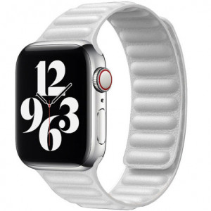 Curea iUni compatibila cu Apple Watch Ultra/SE/8/7/6/5/4/3/2/1, 38mm, Leather Link, White