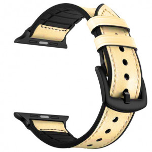 Curea iUni compatibila cu Apple Watch Ultra/SE/8/7/6/5/4/3/2/1, 42mm, Leather Strap, Ivory - Img 3