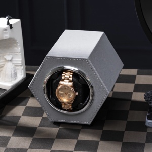 Cutie intors ceas automat iUni, Watch Winder, Piele ecologica, Gri - Img 12