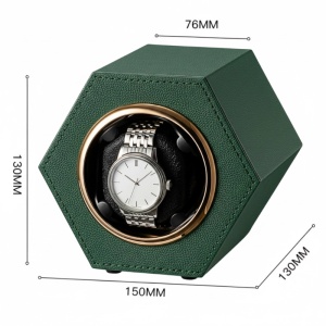 Cutie intors ceas automat iUni, Watch Winder, Piele ecologica, Verde - Img 13