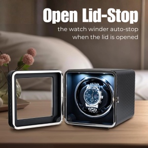 Cutie intors ceas automatic iUni, Watch Winder, Piele ecologica, Carbon - Img 8