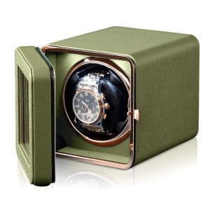 Cutie intors ceas automatic iUni, Watch Winder, Piele ecologica, Verde Kaki