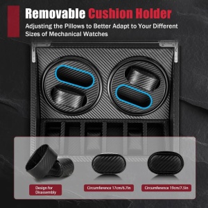Cutie intors ceasuri iUni, Watch Winder 4 + 6 spatii depozitare, Piele ecologica, Carbon - Img 6