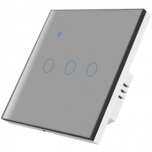 Intrerupator smart touch iUni 3F, 3 Canale, Wi-Fi, Sticla securizata, LED, Silver
