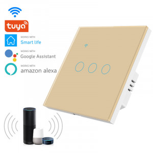 Intrerupator smart touch iUni 3F, 3 Canale, Wi-Fi, Sticla securizata, LED, Gold - Img 6